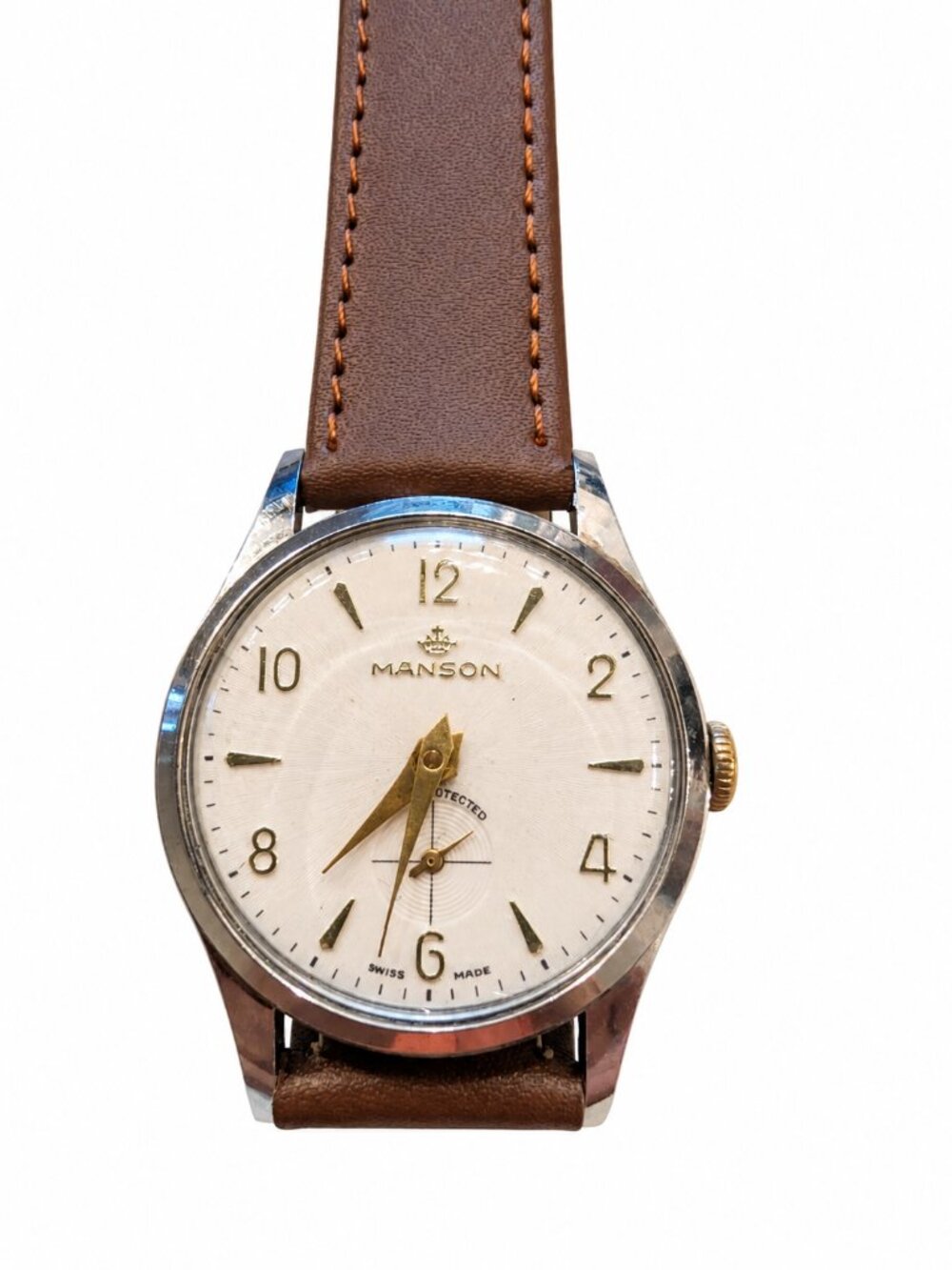 Vintage Manson Swiss Made Watch – Small Seconds Dial – Brown Leather Strap